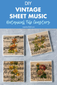 DIY Vintage Sheet Music Botanical Tile Coasters