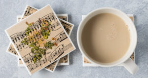 DIY Vintage Sheet Music Botanical Tile Coasters