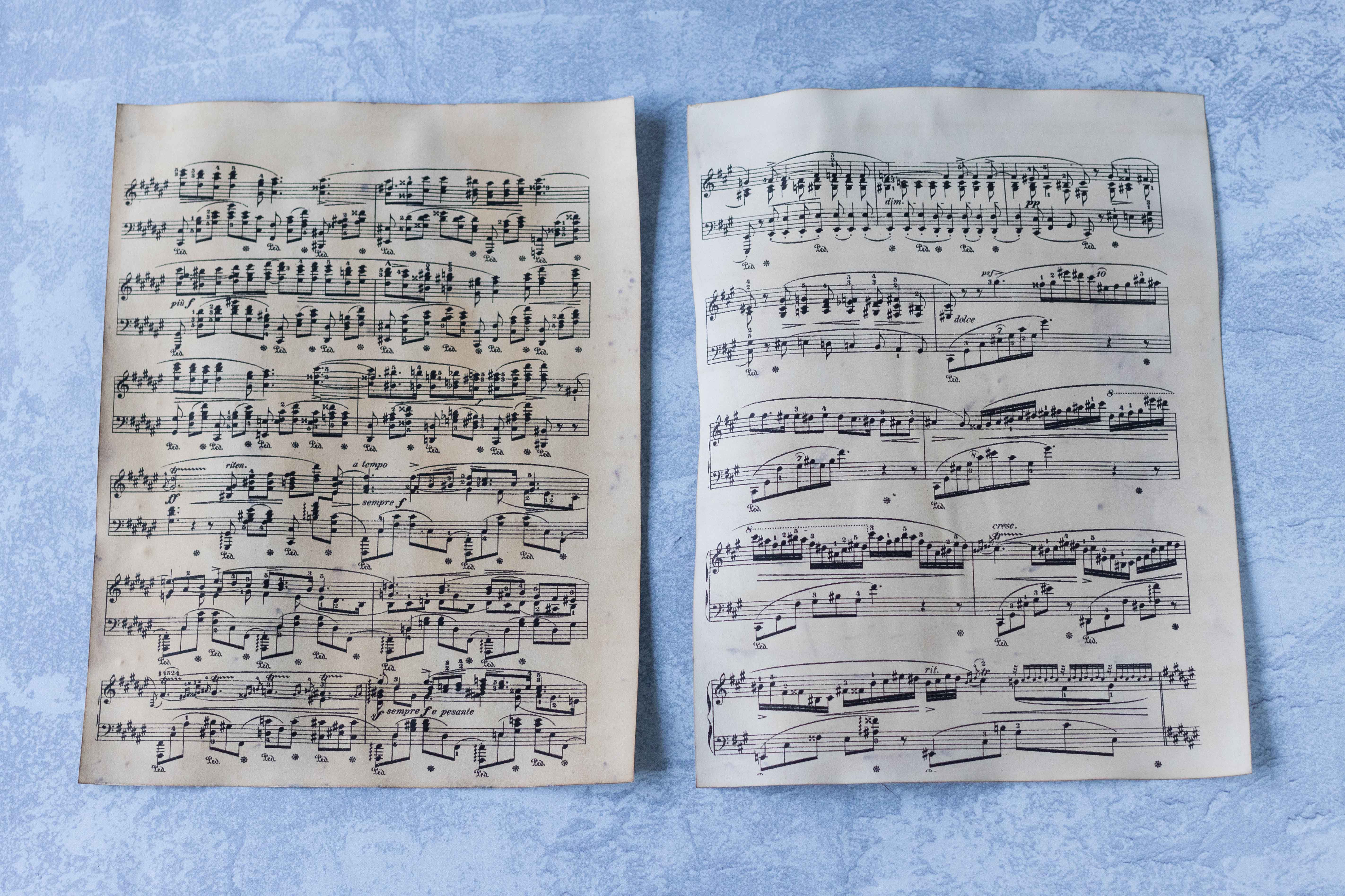 DIY antiqued sheet music, ready for homemade tile coasters. #vintagemusic #DIYproject #sheetmusiccraft | https://www.roseclearfield.com