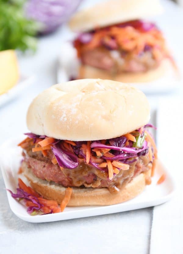 Easy Thai burgers with peanut sauce. Delicious Thai flavors in a burger, perfect for summer! via Mel's Kitchen Cafe #Thaifood #burgers #peanutsauce | https://www.roseclearfield.com