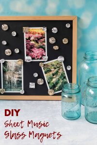 DIY sheet music glass magnets. Perfect for displaying on a refrigerator, filing cabinet, or magnetic chalkboard! #DIY #homedecor #sheetmusic #glassmagnets | https://www.roseclearfield.com