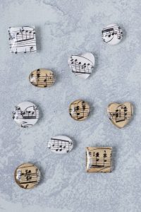DIY sheet music glass magnets in assorted shapes. Easy home decor craft project! #DIY #homedecor #sheetmusic #glassmagnets | https://www.roseclearfield.com