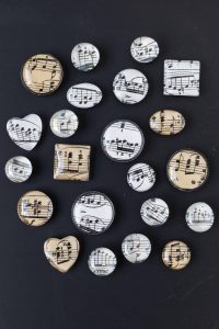 DIY sheet music glass magnets. Easy home decor project to sell or give as gifts or party favors! #sheetmusic #glassmagnets #DIY