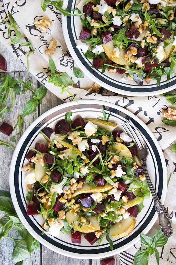 Cold Beet Salad with Goat Cheese, Arugula, and Pear Yummy Addiction