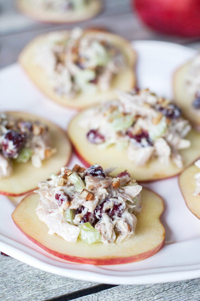 Cranberry Chicken Salad on Apple Slices Yummy Addiction