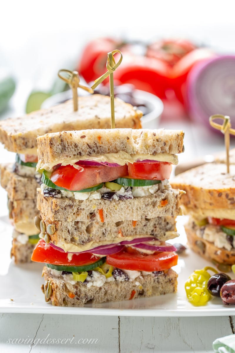 Greek Salad Hummus Sandwich Saving Room for Dessert