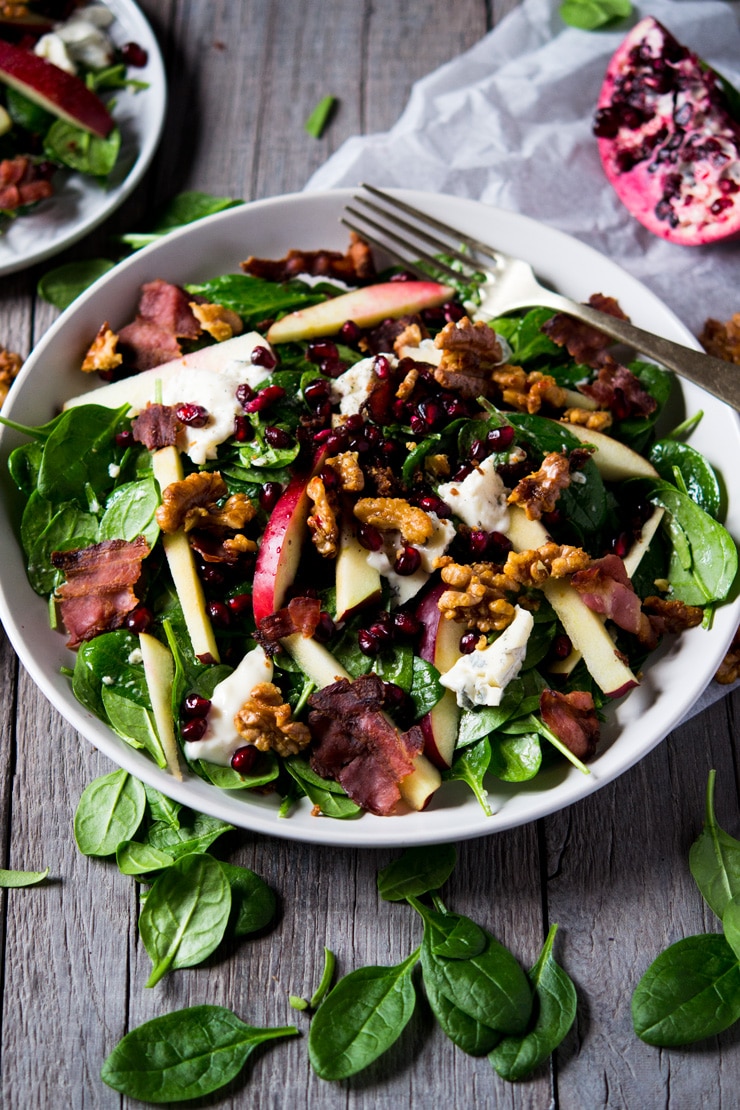 Spinach Apple Gorgonzola and Candied Walnuts Salad Inside the Rustic Kitchen