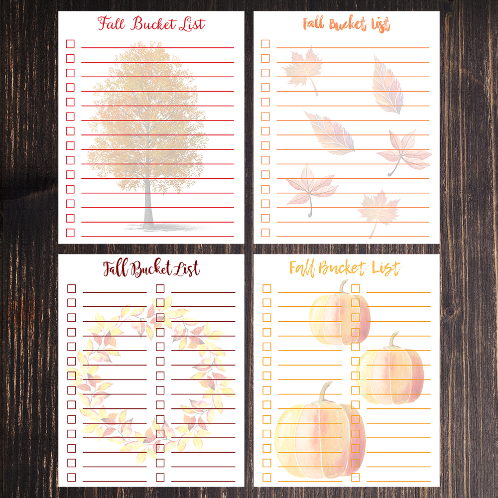 8 x10 Free Printable Fall Bucket Lists