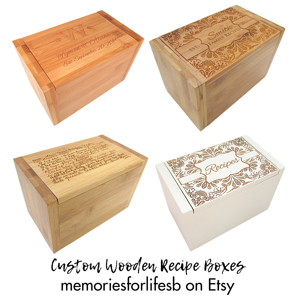 Edi memoriesforlife on Etsy Custom Wooden Engraved Recipe Boxes