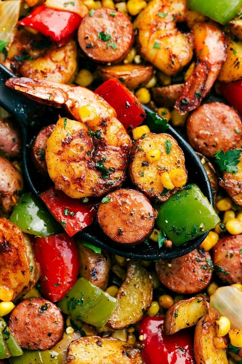 One Pan Garlic Herb Shrimp and Sausage Chelsea's Messy Apron