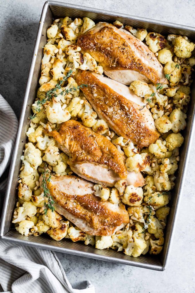 Parmesan Roasted Cauliflower and Chicken Sheet Pan Dinner Snixy Kitchen