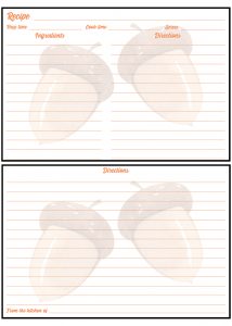 Printable Fall Recipe Card 4x6 Acorns