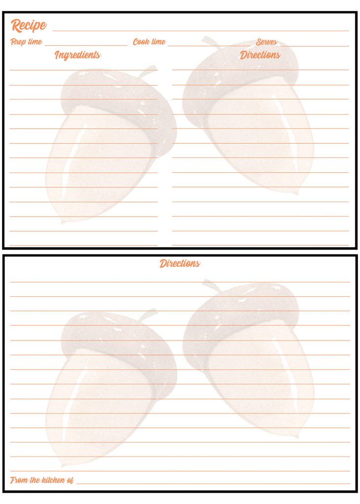 Printable Fall Recipe Card 4x6 Acorns