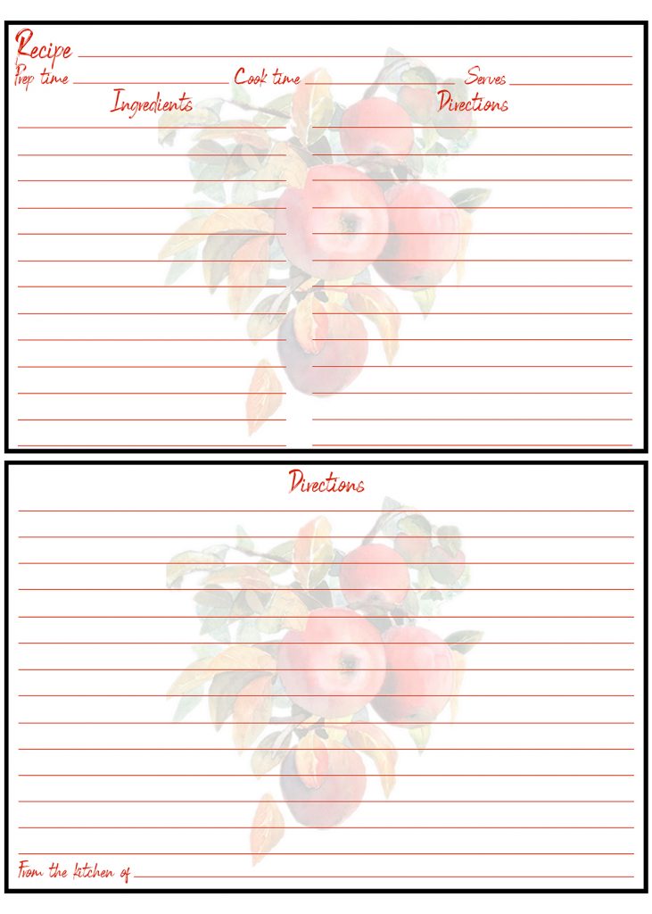 Printable Fall Recipe Card 4x6 Apples