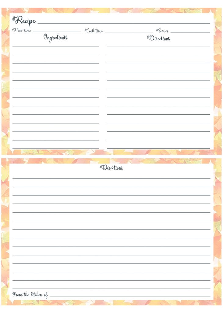 Printable Fall Recipe Card 4x6 Leaf Border