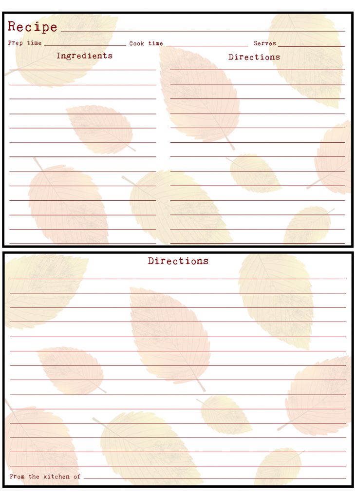 Printable Fall Recipe Card 4x6 Leaves