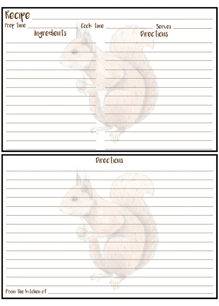 Printable Fall Recipe Card 4x6 Squirrel