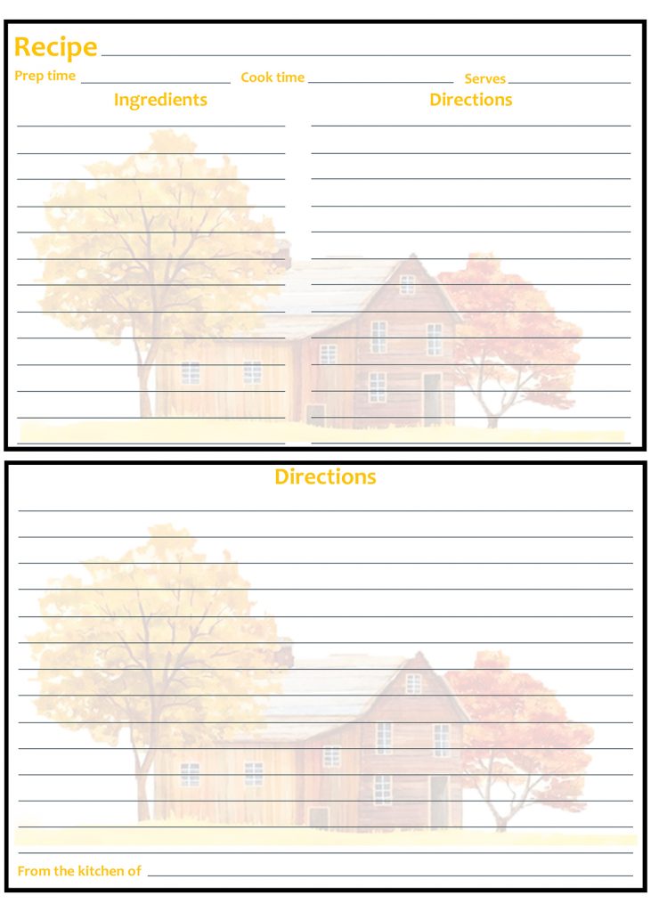 Printable Fall Recipe Card 4x6 Trees with Farmhouse