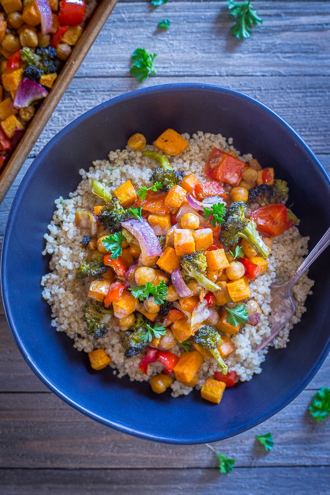 Sheet Pan Roasted Vegetable and Chickpea Bowls She Likes Food