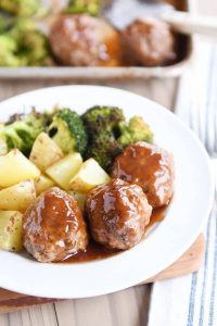 Sheet Pan Sweet and Sour Meatballs with Roasted Potatoes and Broccoli Mel's Kitchen Cafe