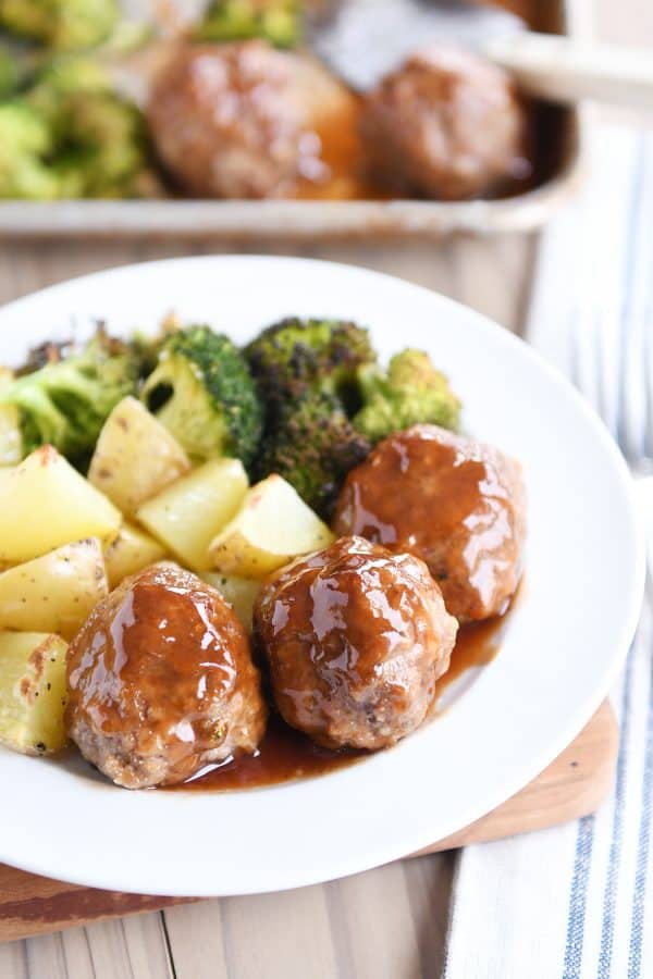 Sheet Pan Sweet and Sour Meatballs with Roasted Potatoes and Broccoli Mel's Kitchen Cafe