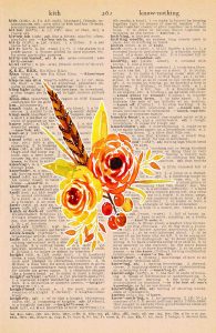 Vintage Dictionary Page Printable Autumn Flowers