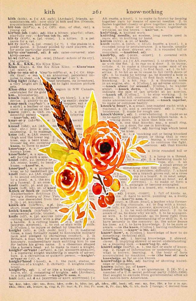 Vintage Dictionary Page Printable Autumn Flowers