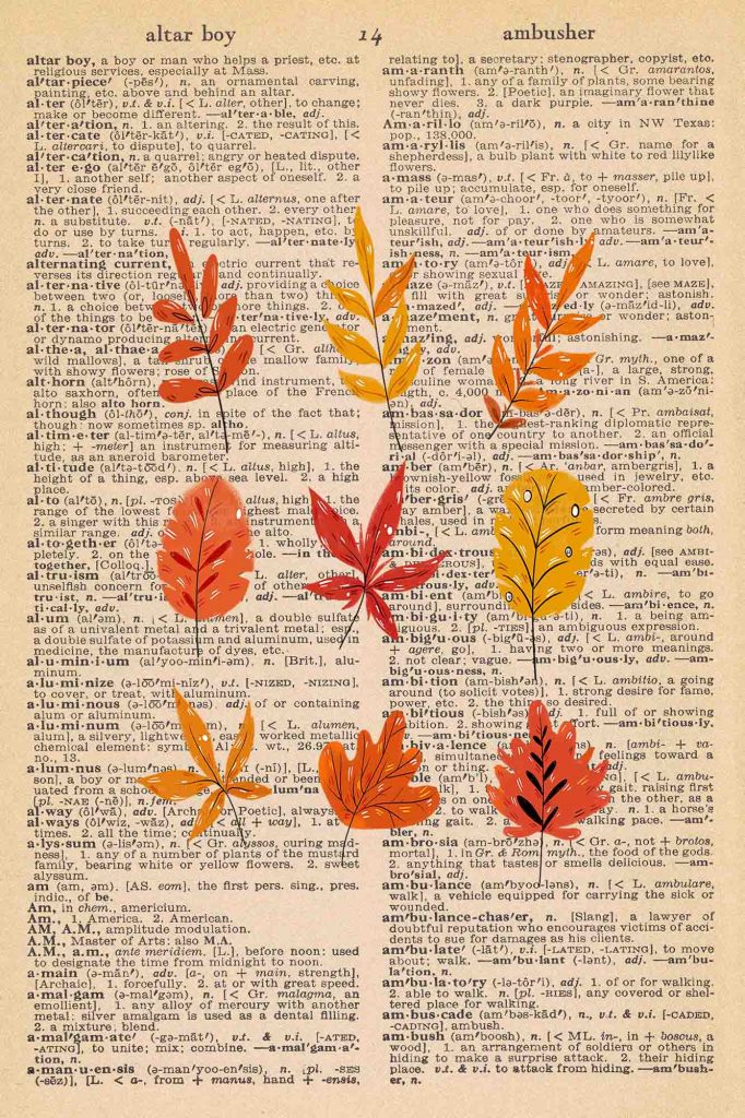 Vintage Dictionary Page Printable Autumn Leaves