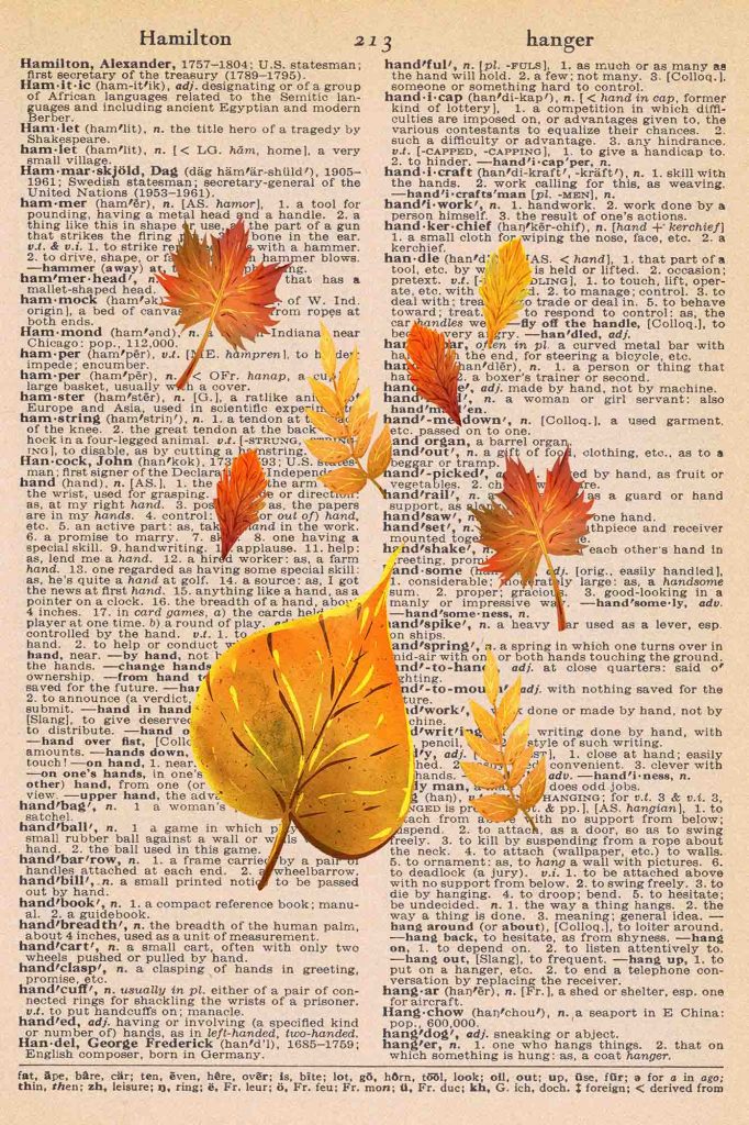 Vintage Dictionary Page Printable Scattered Autumn Leaves