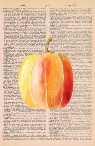 Vintage Dictionary Page Fall Printable Watercolor Pumpkin
