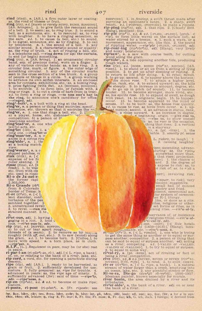 Vintage Dictionary Page Printable Watercolor Pumpkin