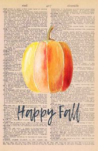 Vintage Dictionary Page Fall Printable Watercolor Pumpkin Happy Fall