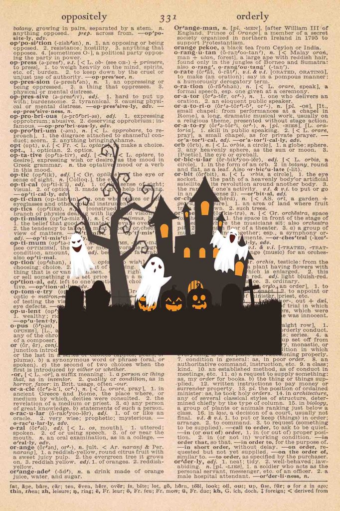 Halloween Vintage Dictionary Page Printable Classic Halloween Scene