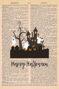 Halloween Vintage Dictionary Page Printable Classic Halloween Scene with Text