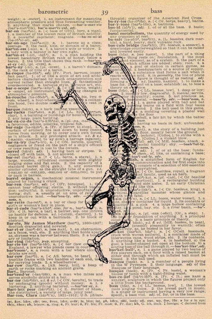 Halloween Vintage Dictionary Page Printable Dancing Skeleton