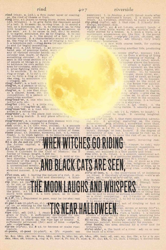 Halloween Vintage Dictionary Page Printable Moon with Halloween Quote