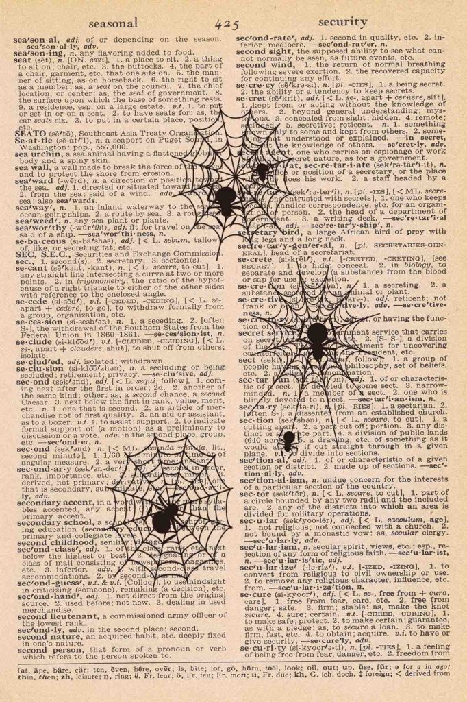 Original Art Print On Antique Dictionary Book Page – Vintage Gothic Skull, Smile, Green
