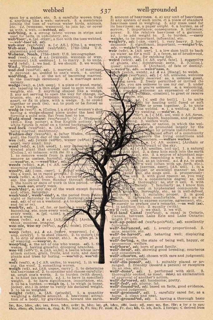 Halloween Vintage Dictionary Page Printable Spooky Bare Tree