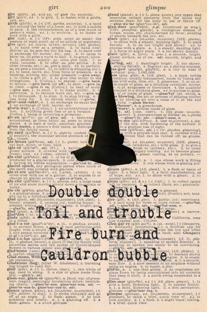 Halloween Vintage Dictionary Page Printable Witches Hat Macbeth Quote
