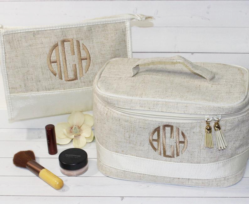 Monogram Makeup Bag and Train Case Set happythoughtsgifts on Etsy