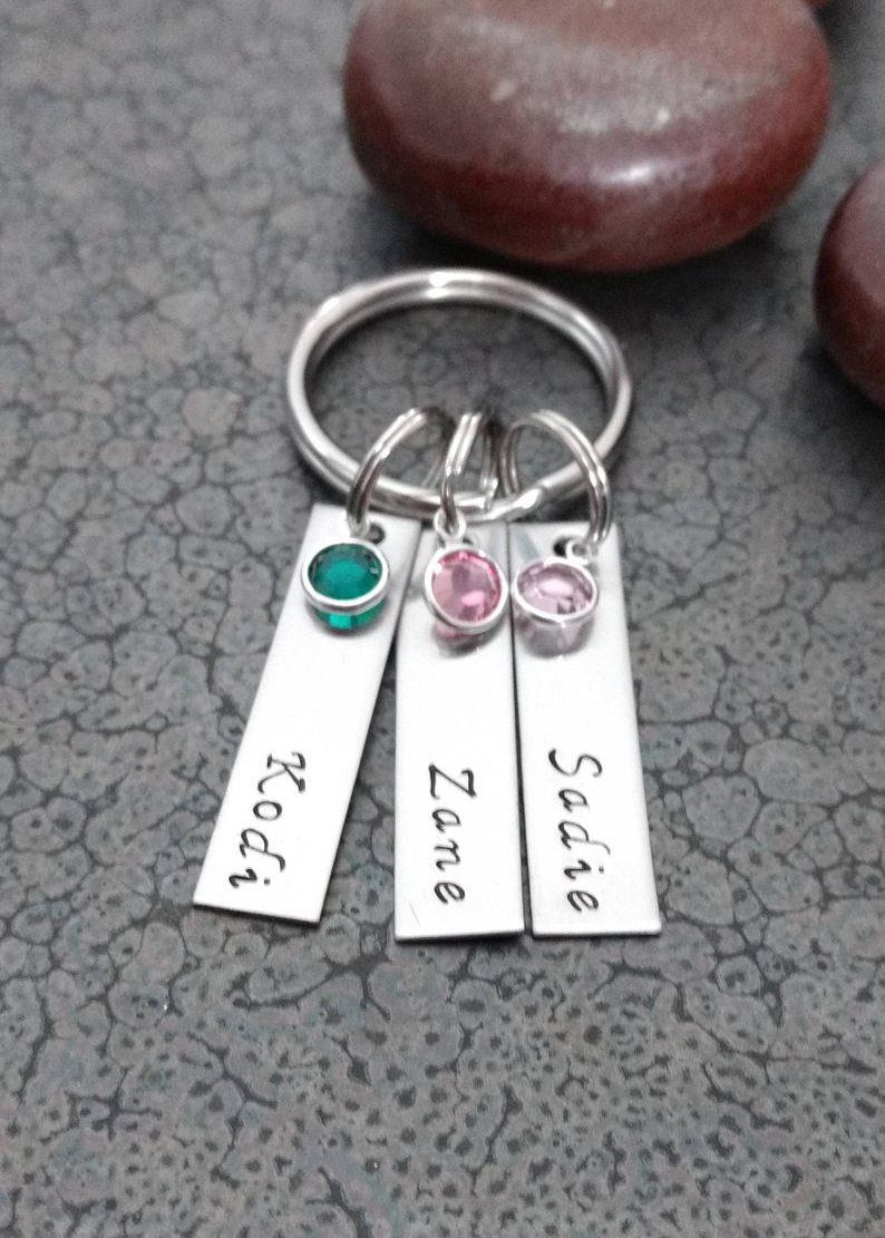 Personalized Birthstone Keychain DawnsMetalDesigns on Etsy