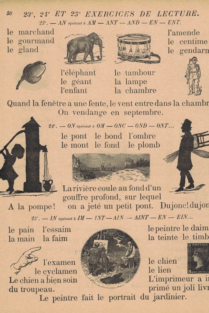 Vintage French Primer Book Page