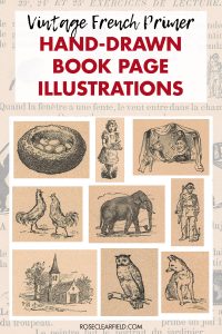 Vintage French Primer Hand-Drawn Book Page Illustrations