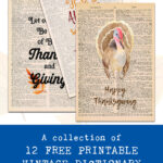 A Collection of 12 Free Printable Vintage Dictionary Thanksgiving Pages