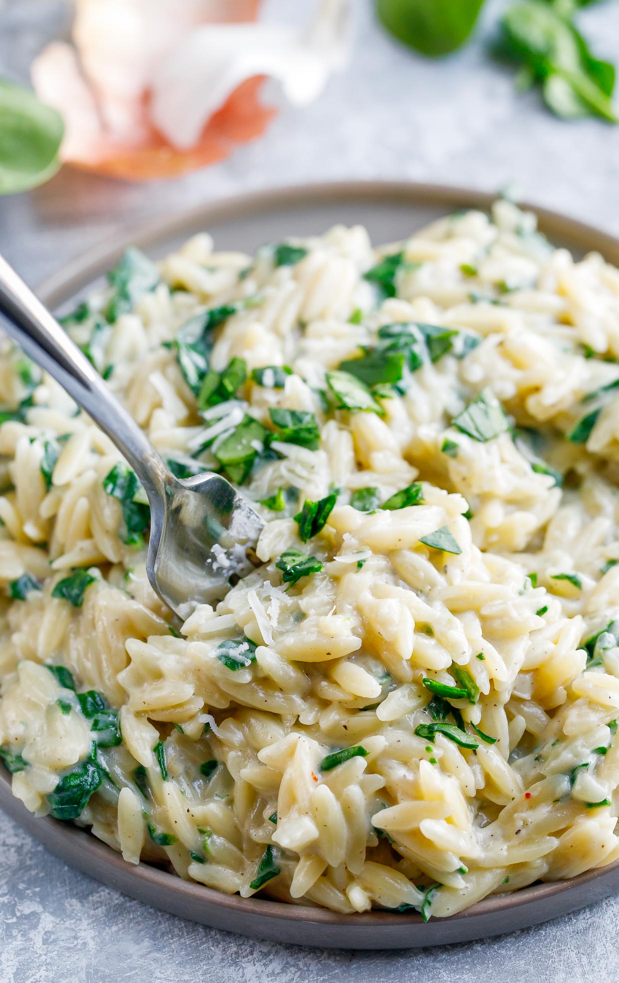 Creamy Garlic Parmesan Orzo Peas and Crayons