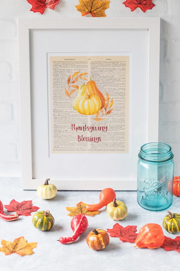 Free Thanksgiving Dictionary Page Printable Framed Thanksgiving Blessings