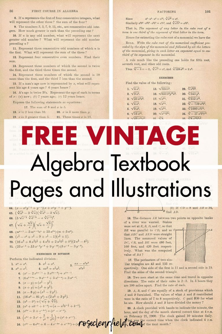 Free Vintage Algebra Textbook Pages and Illustrations • Rose Clearfield