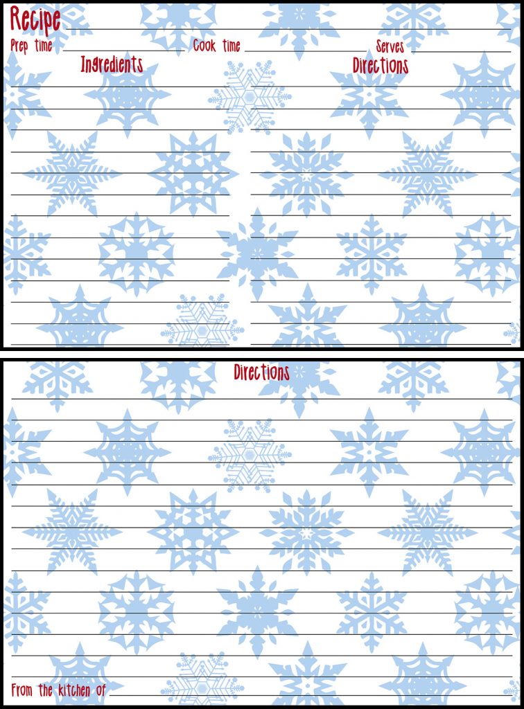 Holiday Recipe Card 4x6 Blue Snowflakes Preview