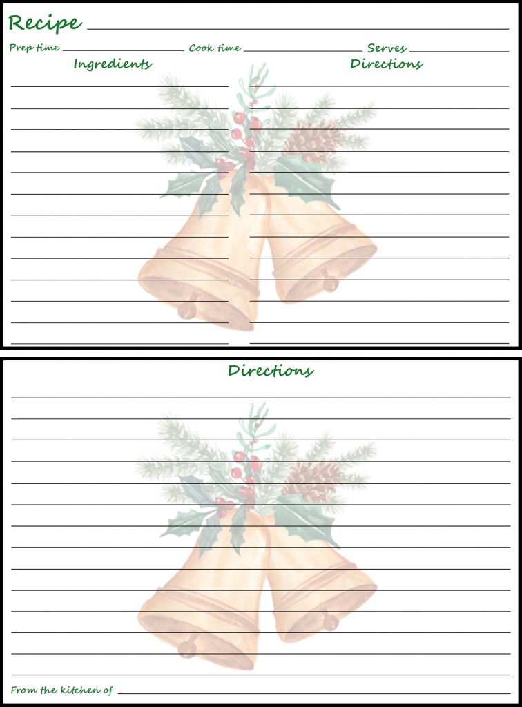 Holiday Recipe Card 4x6 Christmas Bells Preview