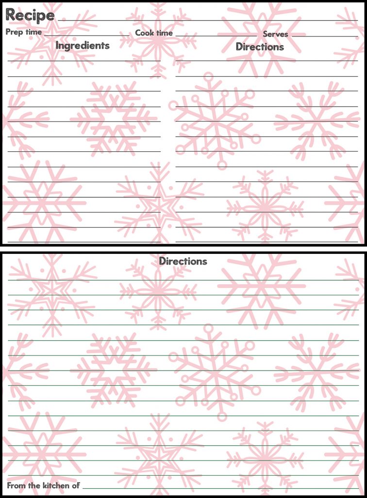 Holiday Recipe Card 4x6 Red Snowflakes Preview